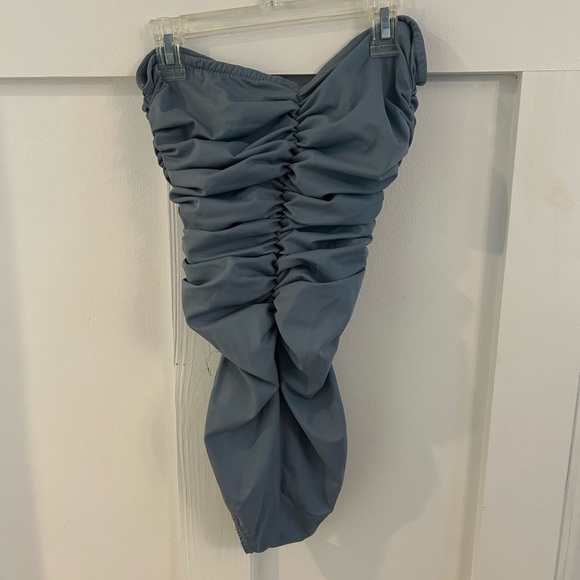 Norma Kamali ruched smocked blue strapless one piece swimsuit - Picture 1 of 4